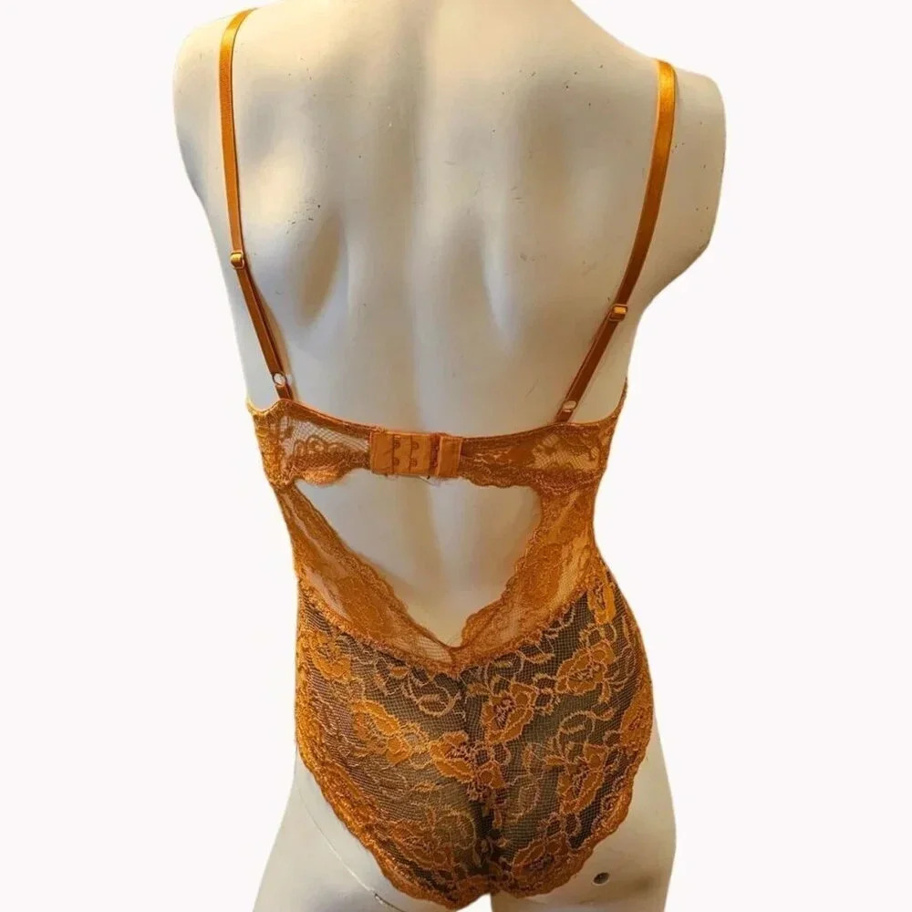 NWT French Affair Push Up Bra Bodysuit Gold Lined with Black Lingerie Size Small - Picture 4 of 9